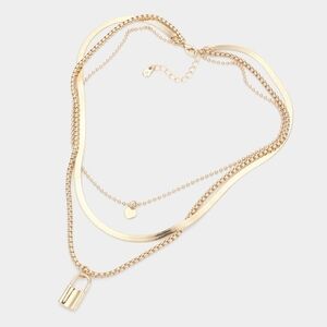 NEW Heart Lock Pendant Metal Ball Triple Layered Necklace